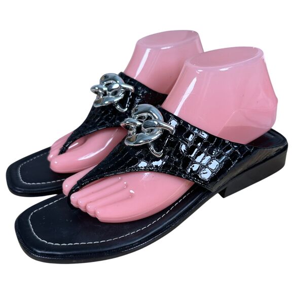Donald Pliner Louise66 Patent Leather Croc Embossed Heeled Sandals Size 9 - Picture 1 of 7